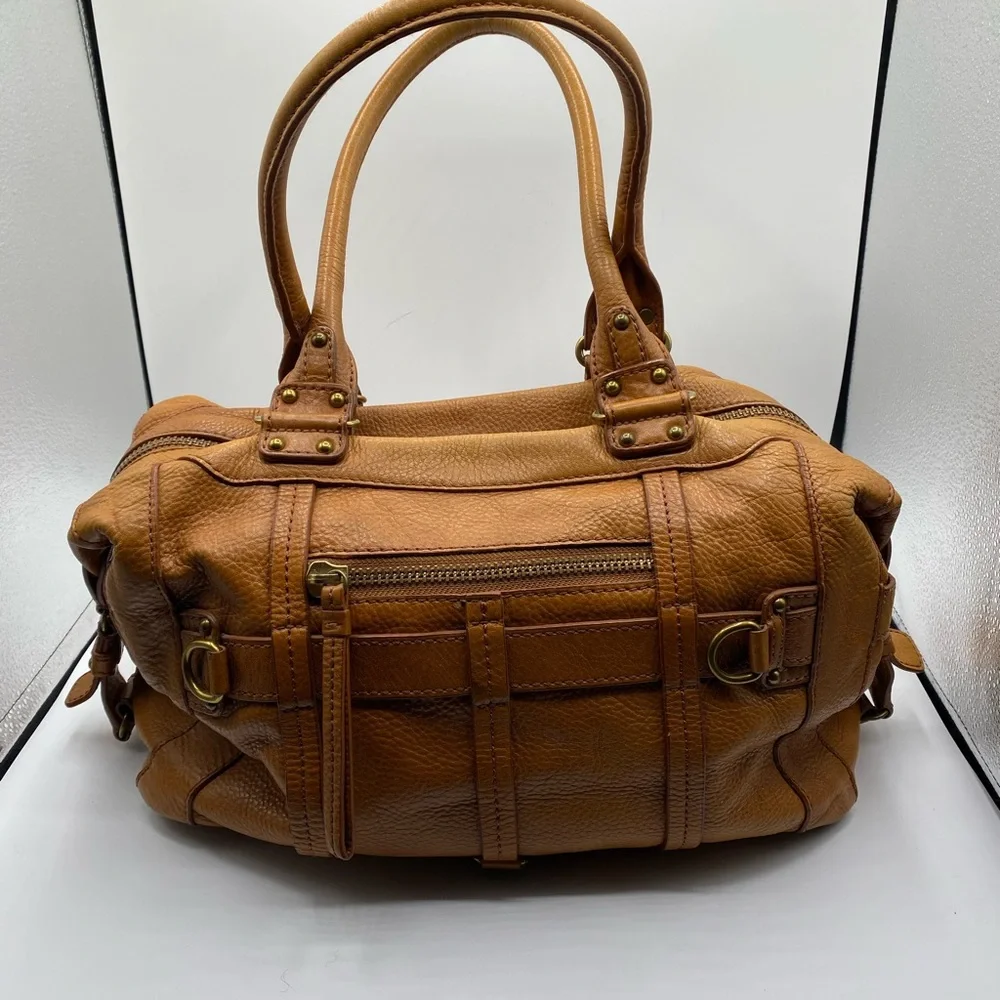 Lockheart satchel bag HEAVY pebbled leather tan brown w multi pockets Preowned - Picture 7 of 11